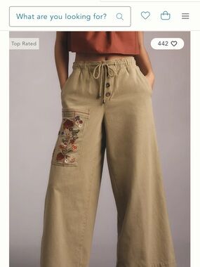 Pilcro Olive Wide-Leg Embroidered Patch Cargo Pants